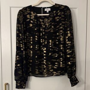 Evereve Black and Gold Patterned Blouse
